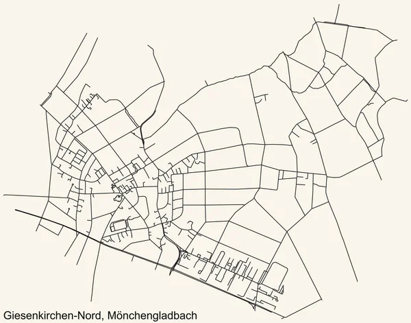 Detaillierte Navigation Schwarze Linien Stadtstraßenplan Des Giesenkirchen Nord District Der — Stockvektor