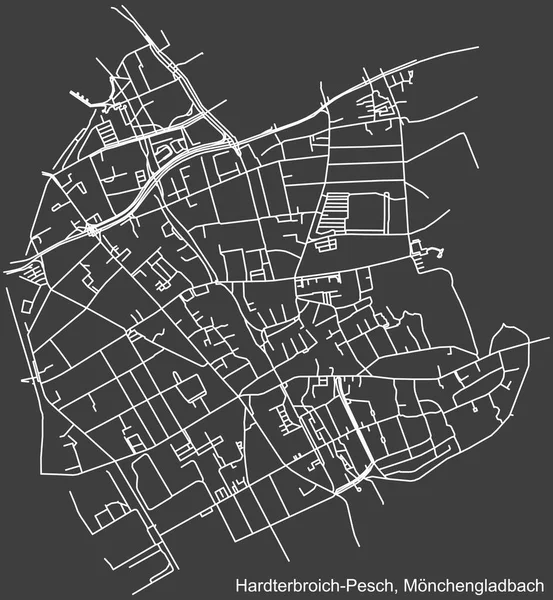 Almanya 'nın başkenti Mnchengladbach, Almanya' nın HARDTERBROICH-PESCH DISTRICT şehir haritasının ayrıntılı olumsuz seyrüsefer beyaz çizgileri koyu gri arka plan üzerine
