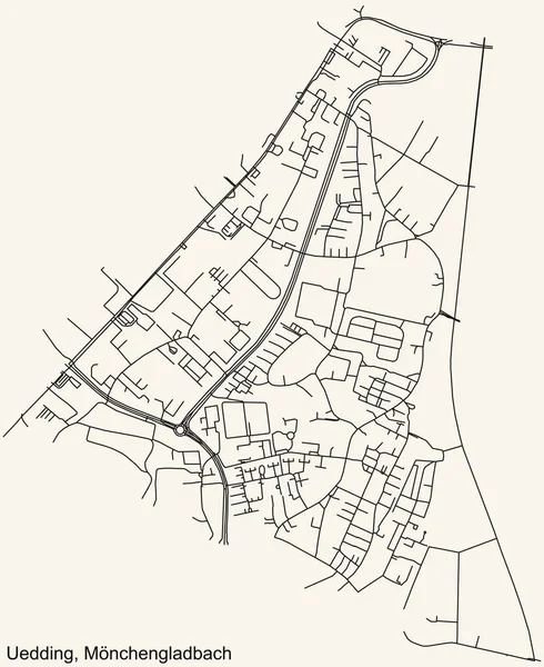 Alman bölgesel başkenti Mnchengladbach 'ın UEDING DISTRICT şehir haritasının ayrıntılı navigasyon kara hatları klasik bej arka planda Almanya