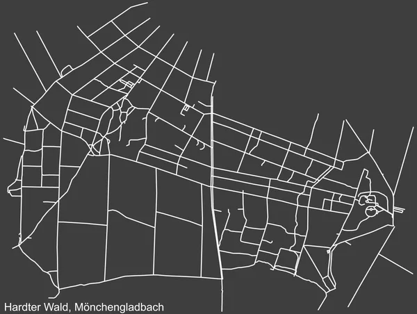 Alman bölgesel başkenti Mnchengladbach, Almanya 'nın HARDTER WALD DISTRICT şehir haritasının beyaz çizgileri koyu gri arka planda