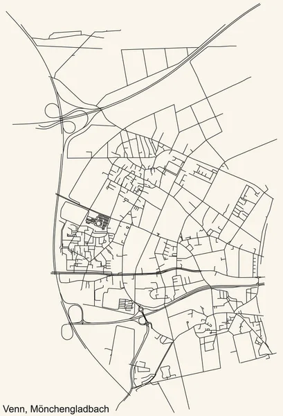 Alman bölgesel başkenti Mnchengladbach, Almanya 'nın VENN DISTRICT kentinin klasik bej arka planında yer alan şehir kara hatları.
