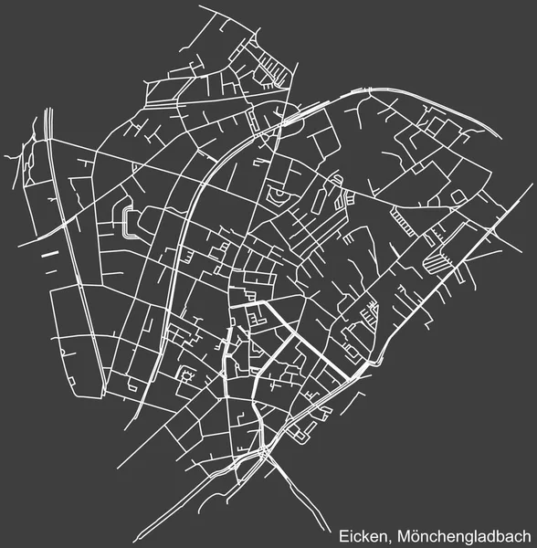 Alman bölgesel başkenti Mnchengladbach, Almanya 'nın EICKEN DISTRICT şehir haritasının beyaz çizgileri koyu gri arka planda
