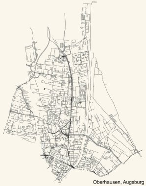 Alman bölgesel başkenti Augsburg, Almanya 'nın OBERHAUSEN BOROUGH kentinin klasik bej arkaplan üzerindeki kentsel yol haritasının ayrıntılı navigasyon siyah hatları