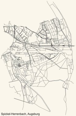 Alman bölgesel başkenti Augsburg 'un SPICKEL-HERRENBACH BOROUGH şehir haritasının ayrıntılı seyrüsefer kara hatları klasik bej arka planda Almanya