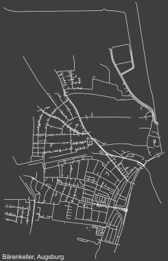 Alman bölgesel başkenti Augsburg, Almanya 'nın BRENKELLER BOROUGH şehir haritasının beyaz çizgileri koyu gri arka planda