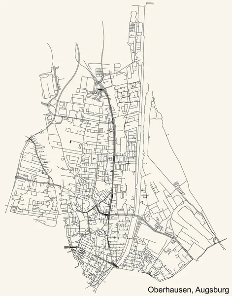 Alman bölgesel başkenti Augsburg, Almanya 'nın OBERHAUSEN BOROUGH kentinin klasik bej arkaplan üzerindeki kentsel yol haritasının ayrıntılı navigasyon siyah hatları