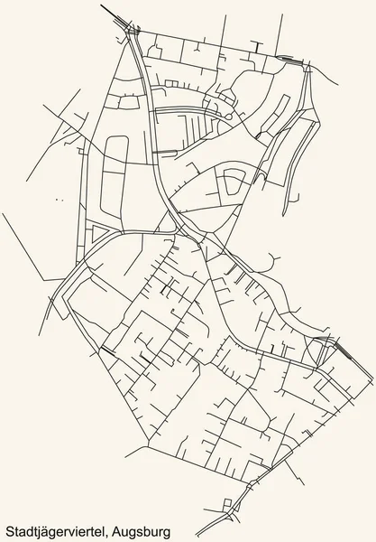 Detailed Navigation Black Lines Urban Street Roads Map Stadtjgerviertel District —  Vetores de Stock