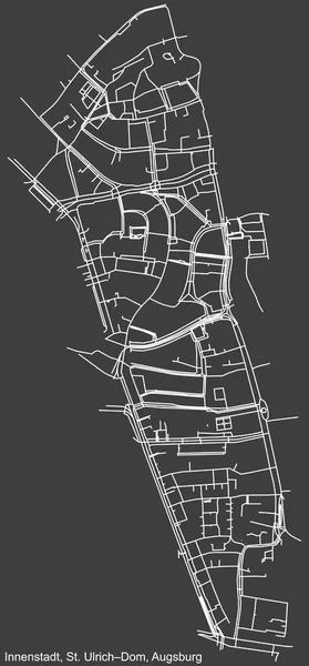 Detailed Negative Navigation White Lines Urban Street Roads Map Innenstadt — Vetor de Stock