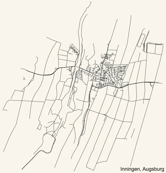 Gedetailleerde Navigatie Zwarte Lijnen Stedelijke Straat Wegenkaart Van Inningen Borough — Stockvector