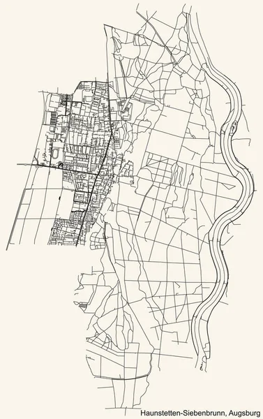 Navegación Detallada Black Lines Urban Street Roads Map Haunstetten Siebenbrunn — Vector de stock