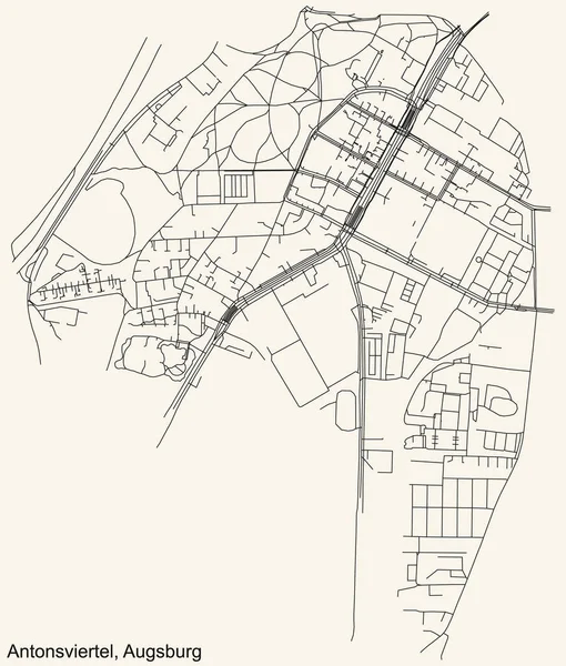 Gedetailleerde Navigatie Zwarte Lijnen Stedelijke Straat Wegenkaart Van Antonsviertel Borough — Stockvector