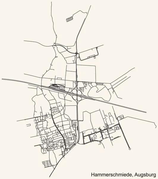 Detailed Navigation Black Lines Urban Street Roads Map Hammerschmiede Borough — Wektor stockowy