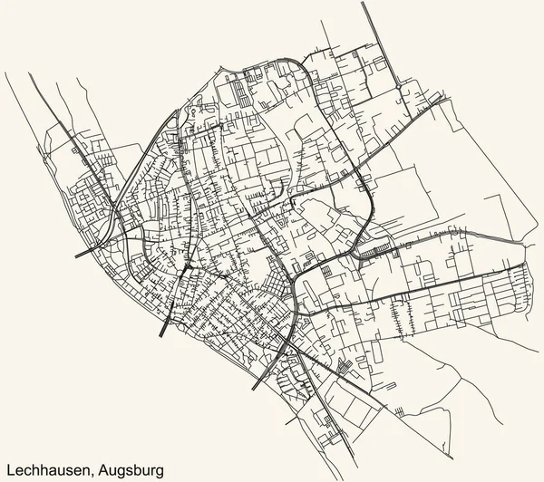 Detailed Navigation Black Lines Urban Street Roads Map Lechhausen Borough — Stockvektor