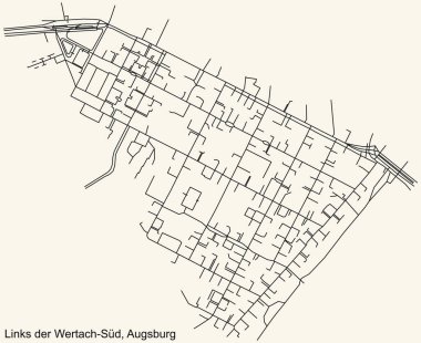 Alman bölgesel başkenti Augsburg 'un LINKS DER WERTACH-SD DISTRICT şehir haritasının ayrıntılı seyir çizgileri