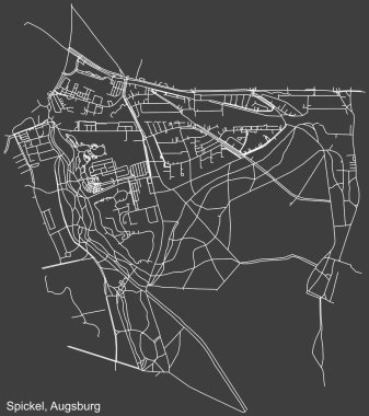 Alman bölgesel başkenti Augsburg, Almanya 'nın SPICKEL DISTRICT' in koyu gri arkaplan üzerindeki şehir caddelerinin ayrıntılı haritası
