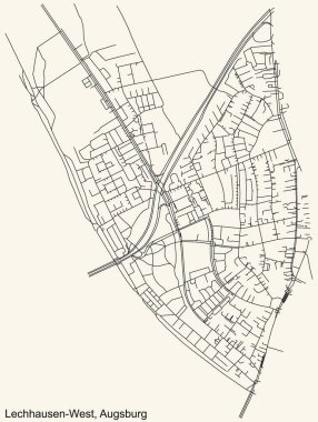 Alman bölgesel başkenti Augsburg, Almanya 'daki LECHHAUSEN-BATI YÖNETİMİ' nin klasik bej arkaplan üzerindeki şehir caddelerinin ayrıntılı navigasyon kara hatları