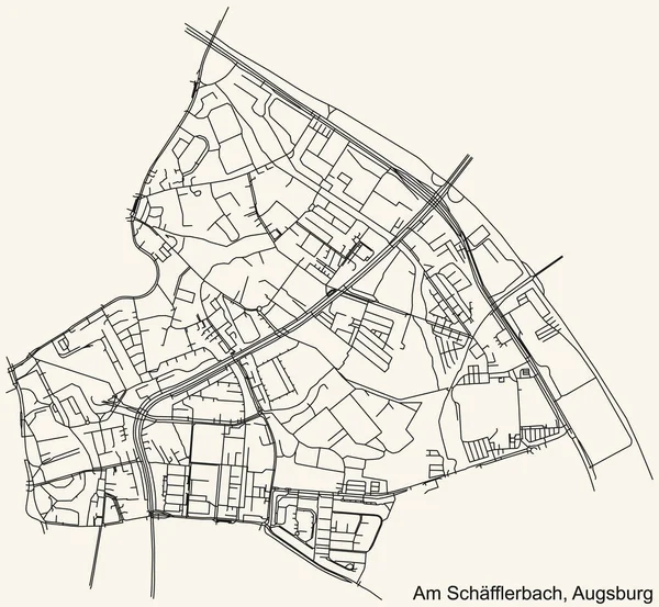 Navegação Detalhada Black Lines Urban Street Roads Mapa Schfflerbach District — Vetor de Stock