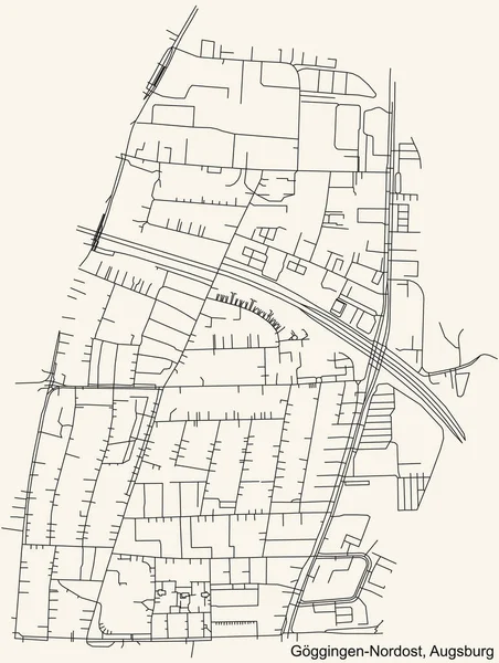 Detaillierte Navigation Schwarze Linien Stadtstraßenplan Des Ggingen Nordost District Der — Stockvektor