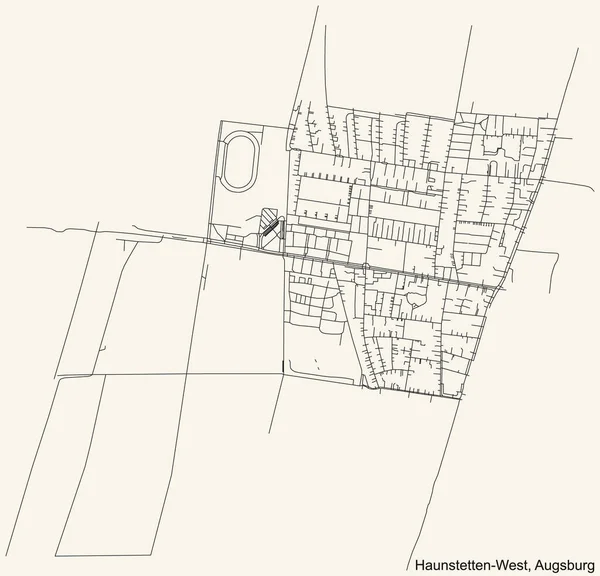 Detailed Navigation Black Lines Urban Street Roads Map Haunstetten West — Stockvektor