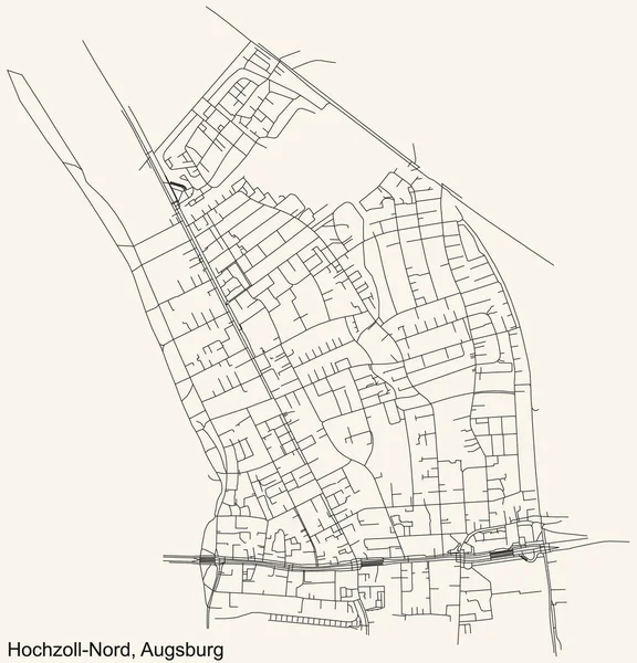 Detaillierte Navigation Schwarze Linien Stadtstraßenplan Des Hochzoll Nord District Der — Stockvektor