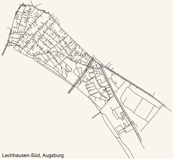 Navegação Detalhada Black Lines Urban Street Roads Mapa Lechhausen District — Vetor de Stock