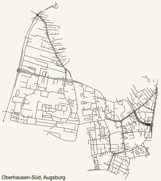 Gedetailleerde Navigatie Zwarte Lijnen Stedelijke Wegenkaart Van Oberhausen District Van — Stockvector