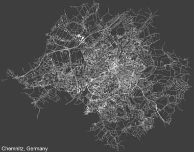 Alman bölgesel başkenti CHEMNITZ, Almanya 'nın koyu gri arkaplan üzerindeki kentsel yol haritası