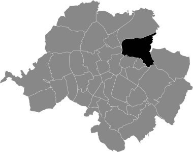 Almanya 'nın başkenti Chemnitz' in gri yönetim haritasında HILBERSDORF 'un siyah düz çizilmiş konum haritası
