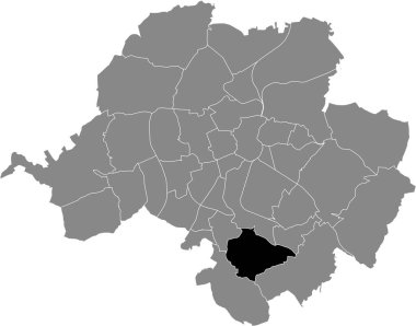 Almanya 'nın başkenti Chemnitz' in gri yönetim haritasında HARTHAU DISTRICT 'in siyah düz çizilmiş konum haritası