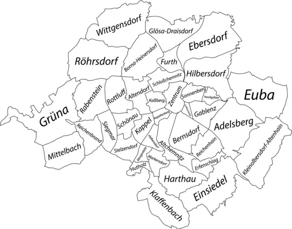 Biała Płaska Mapa Administracyjna Wektora Chemnitz Niemcy Identyfikatorami Czarnymi Liniami — Wektor stockowy