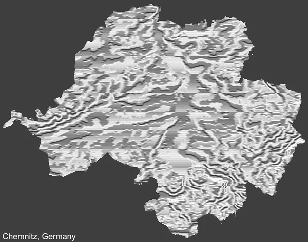 Topographic Negative Relief Map City Chemnitz Germany White Contour Lines — Stock vektor