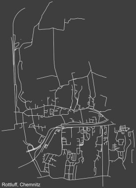 Alman bölgesel başkenti Chemnitz, Almanya 'nın ROTTLUFF DISTRICT şehir haritasının beyaz çizgileri koyu gri arka planda ayrıntılı olarak