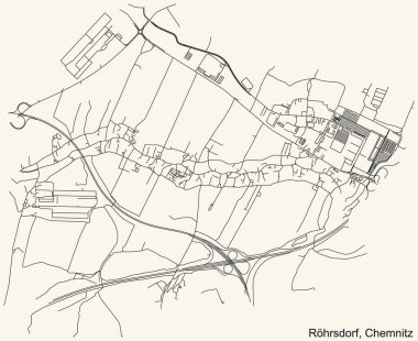 Alman bölgesel başkenti Chemnitz, Almanya 'nın RHRSDORF DISTRICT kentsel yol haritasının ayrıntılı navigasyon kara hatları klasik bej arka planda