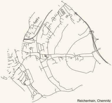 Alman bölgesel başkenti Chemnitz, Almanya 'nın klasik bej arkaplan üzerindeki REICHENHAIN DISTRICT kentsel yol haritasının ayrıntılı navigasyon siyah hatları
