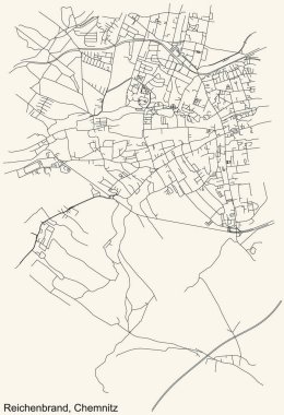 Alman bölgesel başkenti Chemnitz, Almanya 'nın klasik bej arkaplan üzerindeki REICHENBRAND DISTRICT kentsel yol haritasının ayrıntılı navigasyon siyah hatları
