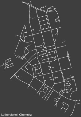 Alman bölgesel başkenti Chemnitz, Almanya 'nın LUTHERVIERTEL DISTRICT' in şehir caddeleri haritasının koyu gri arka planı üzerine ayrıntılı olarak çizilmiş olumsuz navigasyon beyaz çizgileri