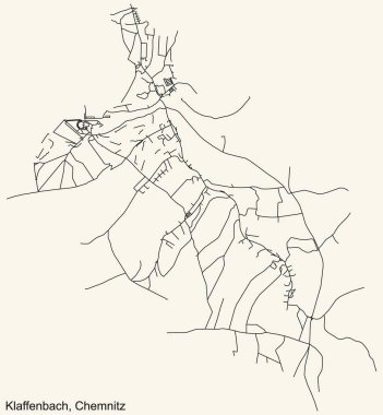 Alman bölgesel başkenti Chemnitz, Almanya 'nın KLAFFENBACH DISTRICT şehir haritasının klasik bej arka planında ayrıntılı navigasyon kara hatları