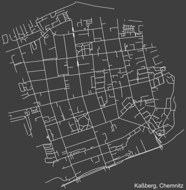 Alman bölgesel başkenti Chemnitz, Almanya 'nın KABERG DISTRICT' in şehir caddelerinin haritası koyu gri arka planda ayrıntılı olarak çizildi