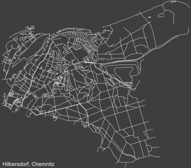 Alman bölgesel başkenti Chemnitz, Almanya 'nın HILBERSDORF DISTRICT' in şehir caddeleri haritası üzerinde ayrıntılı olumsuz navigasyon beyaz çizgileri