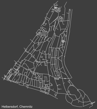 Alman bölgesel başkenti Chemnitz, Almanya 'nın HELBERSDORF DISTRICT' nin şehir caddeleri haritası üzerinde ayrıntılı olumsuz navigasyon beyaz çizgileri koyu gri arka plan üzerine