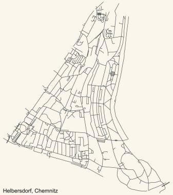 Alman bölgesel başkenti Chemnitz 'in HELBERSDORF DISTRICT şehir haritasının ayrıntılı navigasyon kara hatları klasik bej arka plan üzerine Almanya