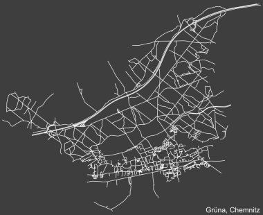 Alman bölgesel başkenti Chemnitz, Almanya 'nın GRNA DISTRICT' nin şehir caddeleri haritası üzerinde koyu gri arka plan üzerine ayrıntılı olumsuz navigasyon
