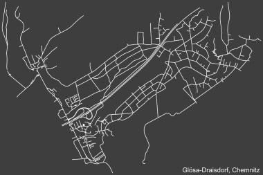 Alman bölgesel başkenti Chemnitz, Almanya 'nın GLSA-DRAISDORF DISTRICT' nin şehir caddeleri haritası üzerinde ayrıntılı olumsuz navigasyon beyaz çizgileri