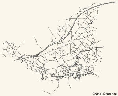 Alman bölgesel başkenti Chemnitz, Almanya 'nın GRNA DISTRICT kentinin klasik bej arkaplanlı kentsel yol haritasının ayrıntılı navigasyon siyah hatları
