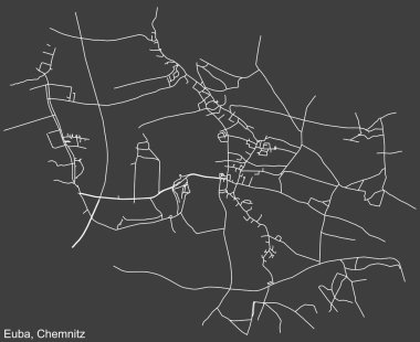 Alman bölgesel başkenti Chemnitz, Almanya 'nın EUBA DISTRICT' nin koyu gri arka plan üzerindeki kentsel yol haritasının ayrıntılı olumsuz seyrüsefer beyaz çizgileri