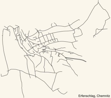 Alman bölgesel başkenti Chemnitz, Almanya 'nın ERFENSCHLAG DISTRICT şehir haritasının klasik bej arka planında ayrıntılı navigasyon kara hatları
