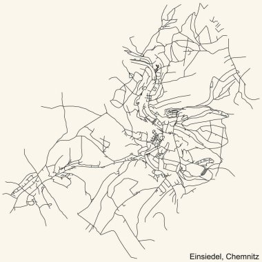 Alman bölgesel başkenti Chemnitz 'in EINSIEDEL DISTRICT şehir haritasının ayrıntılı seyrüsefer siyah hatları klasik bej arka planda Almanya
