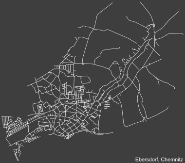 Alman bölgesel başkenti Chemnitz, Almanya 'nın EBERSDORF DISTRICT' nin şehir caddeleri haritasının ayrıntılı olumsuz seyrüsefer çizgileri koyu gri arka plan üzerine