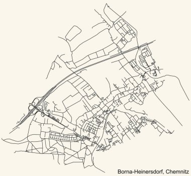 Alman bölgesel başkenti Chemnitz, Almanya 'nın BORNA-HEINERSDORF DISTRICT kentinin klasik bej arkaplanlı kentsel yol haritasının ayrıntılı navigasyon siyah hatları