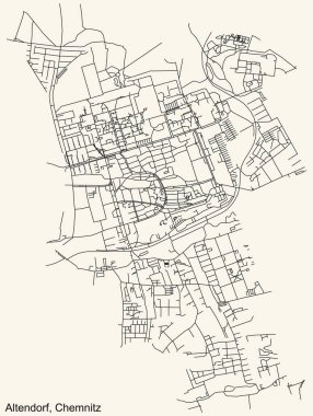 Alman bölgesel başkenti Chemnitz 'in ALTENDORF DISTRICT şehir haritasının ayrıntılı navigasyon kara hatları klasik bej arka planda Almanya